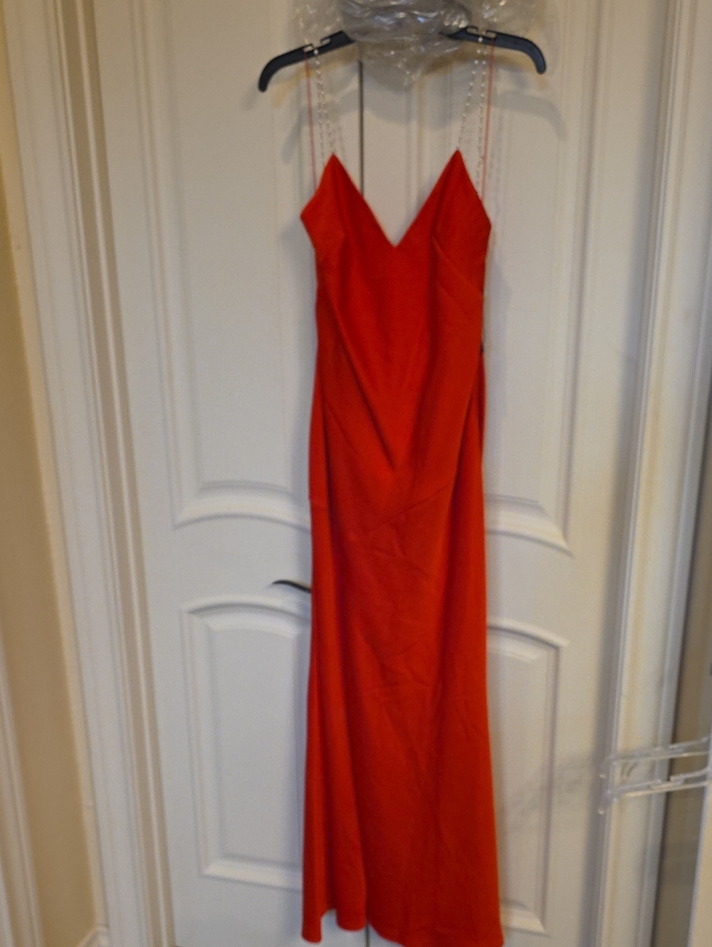 Red Spaghetti-Strap V-Neck Formal Dress
